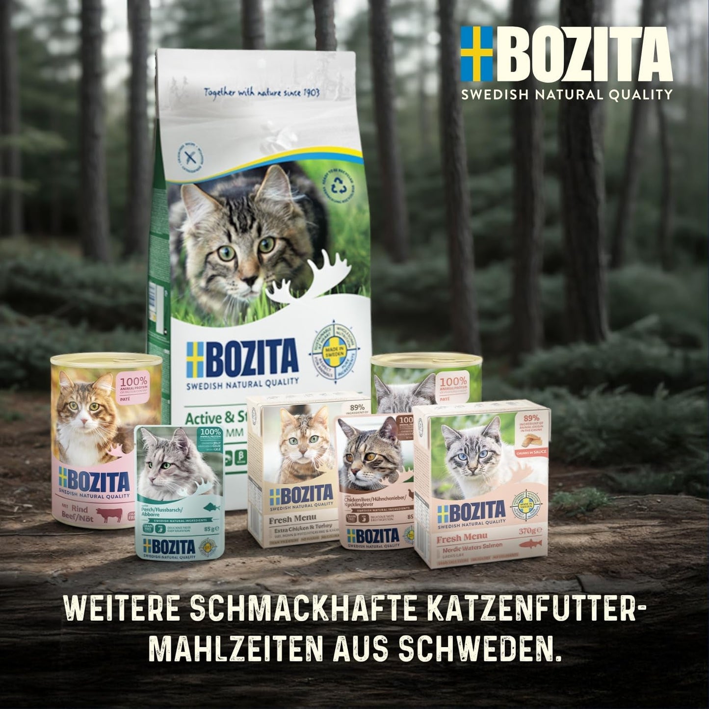 Bozita kapsička Mokré krmivo s kousky v omáčce a krůtí – 12 porcovaných kapsiček x 85 g Krmivo pro kočky bez obilovin a pšenice – Mokré krmivo pro dospělé kočky s 8,5 % bílkovin a 4,5 % tuku