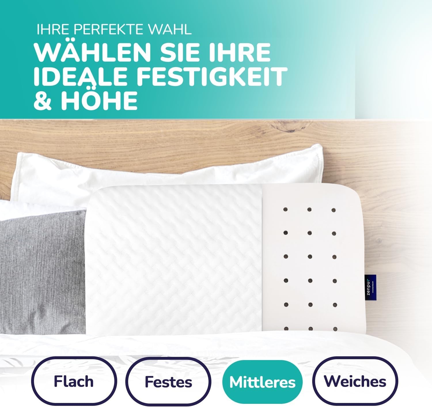 ZenPur ortopedický polštář na krk 40x60-13cm, polštář na hlavu z paměťové pěny - ergonomický polštář na spaní na krk a ramena, certifikace Oeko-TEX