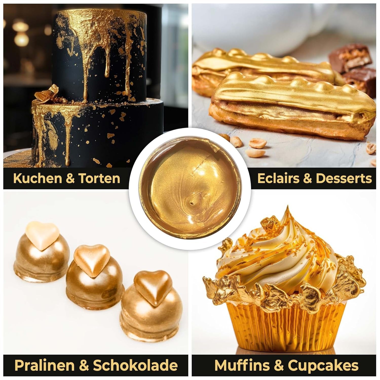 He-Ju Metallic Gold tekuté potravinářské barvivo 25 ml, jedlé třpytky na nápoje a jídlo (kovové zlato, 25 ml)