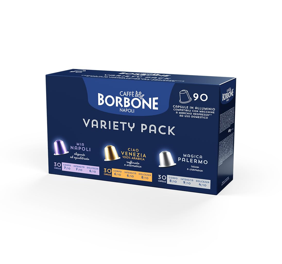 Caffè Borbone Verkostung Kit, 90 hliníkových kapslí: 30 Mia Napoli, 30 Ciao Venezia, 30 Magica Palermo, (3 x 30 Stück) – kompatibilní s Kaffeemaschinen für den Hausgebrauch značky Nespresso®*