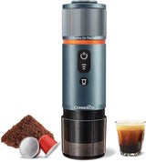 CONQUECO 12V espresso do auta: Přenosný espresso kávovar s baterií pro kempování a cestování – rychlé zahřátí za 2,5 minuty – 8 šálků espressa na jedno nabití