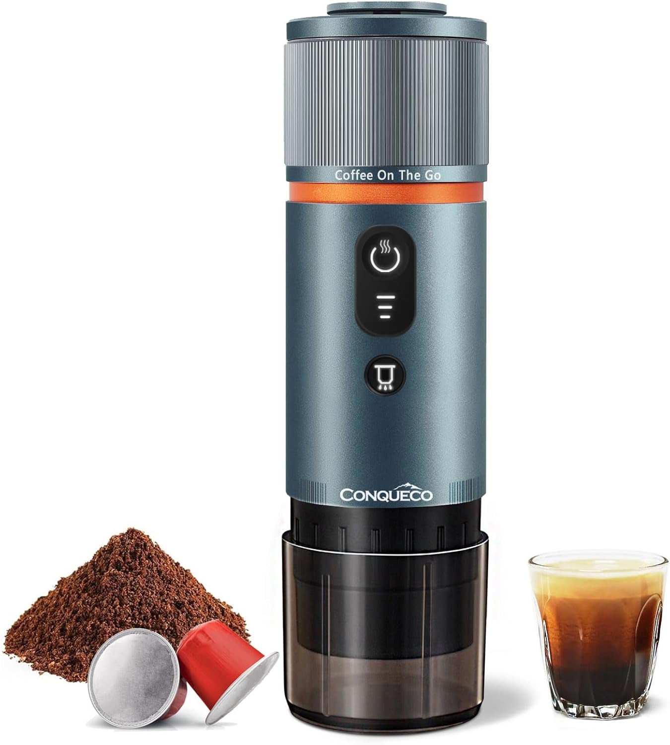 CONQUECO 12V espresso do auta: Přenosný espresso kávovar s baterií pro kempování a cestování – rychlé zahřátí za 2,5 minuty – 8 šálků espressa na jedno nabití