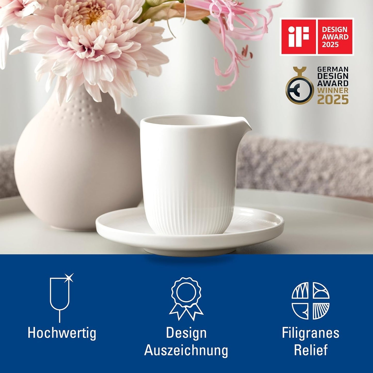 Villeroy & Boch - Afina Hrnek na mléko 170 ml, Bílý, Vhodné do myčky, Vhodné do mikrovlnné trouby, Karafa na mléko, Příslušenství na kávu, Keramický džbán, Podšálek, Nádobí, Prémiový porcelán