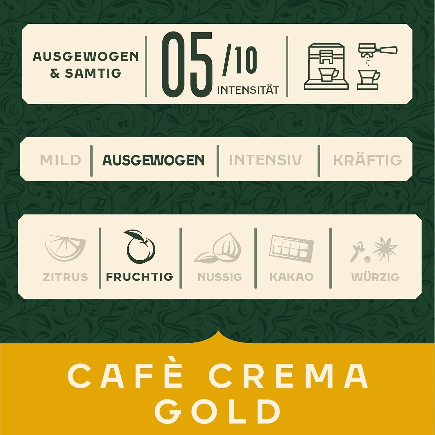 Jacobs Kaffeebohnen Café Crema Gold, vollmundig & fruchtig, geröstet v Brémách, Intensität 5/10, Kaffee ganze Bohnen, 1 kg
