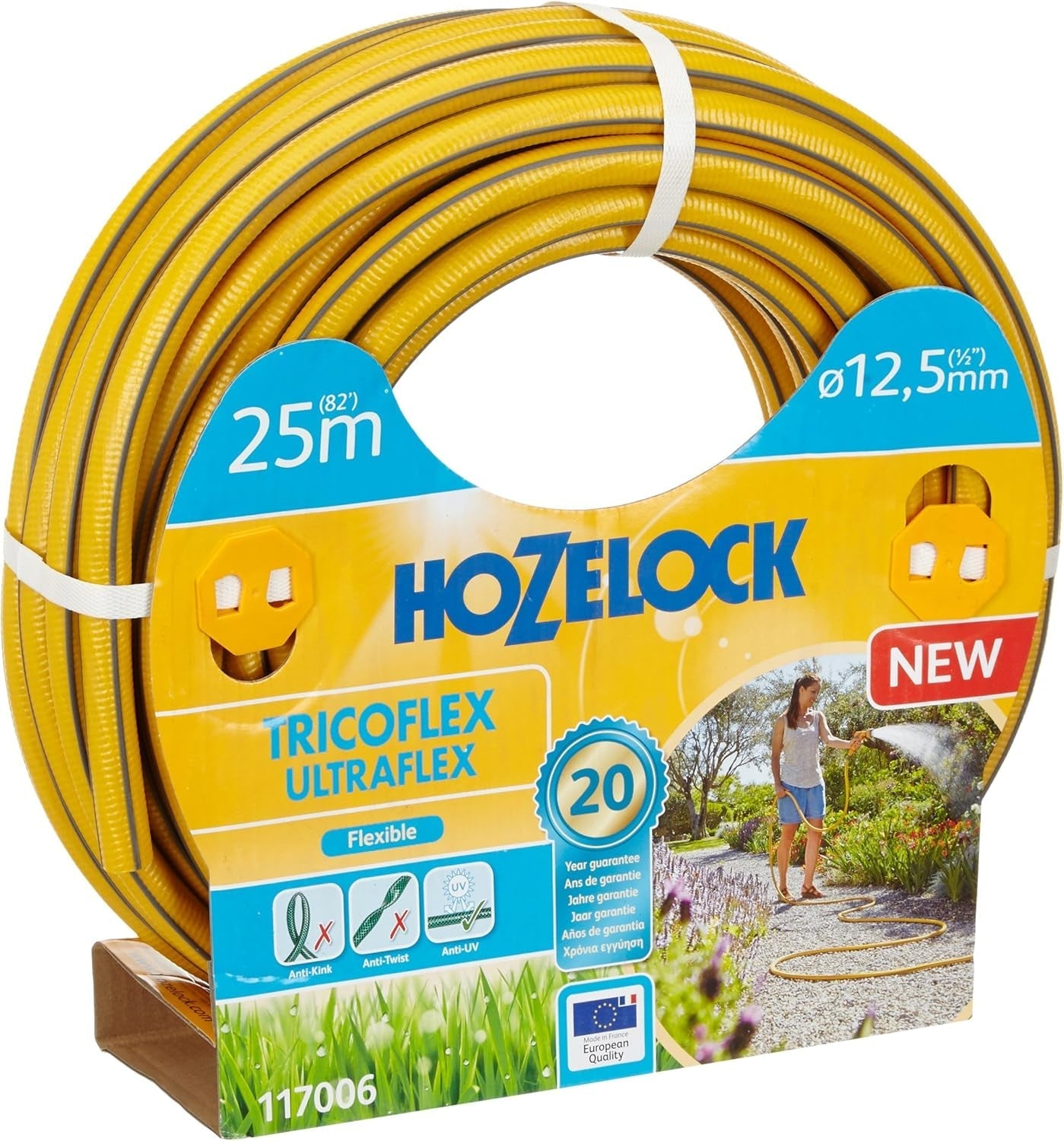 HOZELOCK - Hadice Tricoflex Ultraflex Ø 12,5 mm (1/2") 20 M: Ohebná zahradní hadice, odolná proti povětrnostním vlivům, zkroucení a ohybu, vyrobená ze 40 % recyklovaného PVC [117002], žlutá