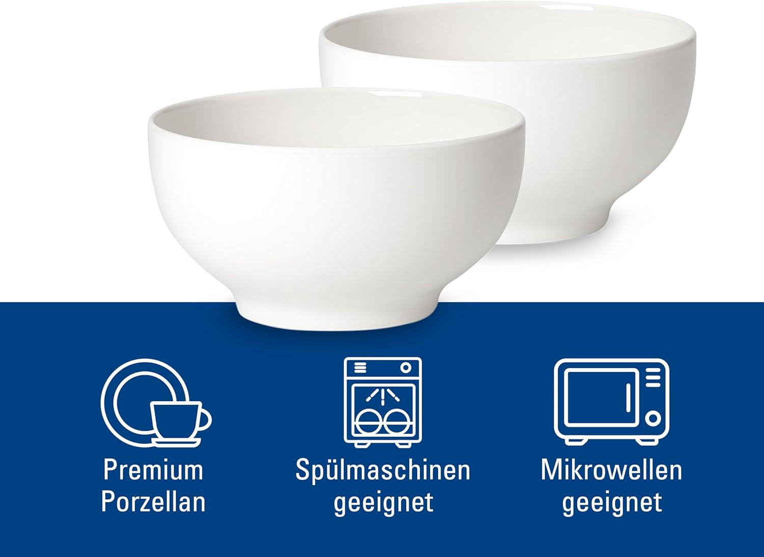 Sada 2 misek na cereálie Villeroy & Boch For Me, bílá, vhodná do myčky, vhodná do mikrovlnné trouby, misky pro 2, misky, misky na cereálie, občerstvení nebo omáčky, talíř, prémiový porcelán