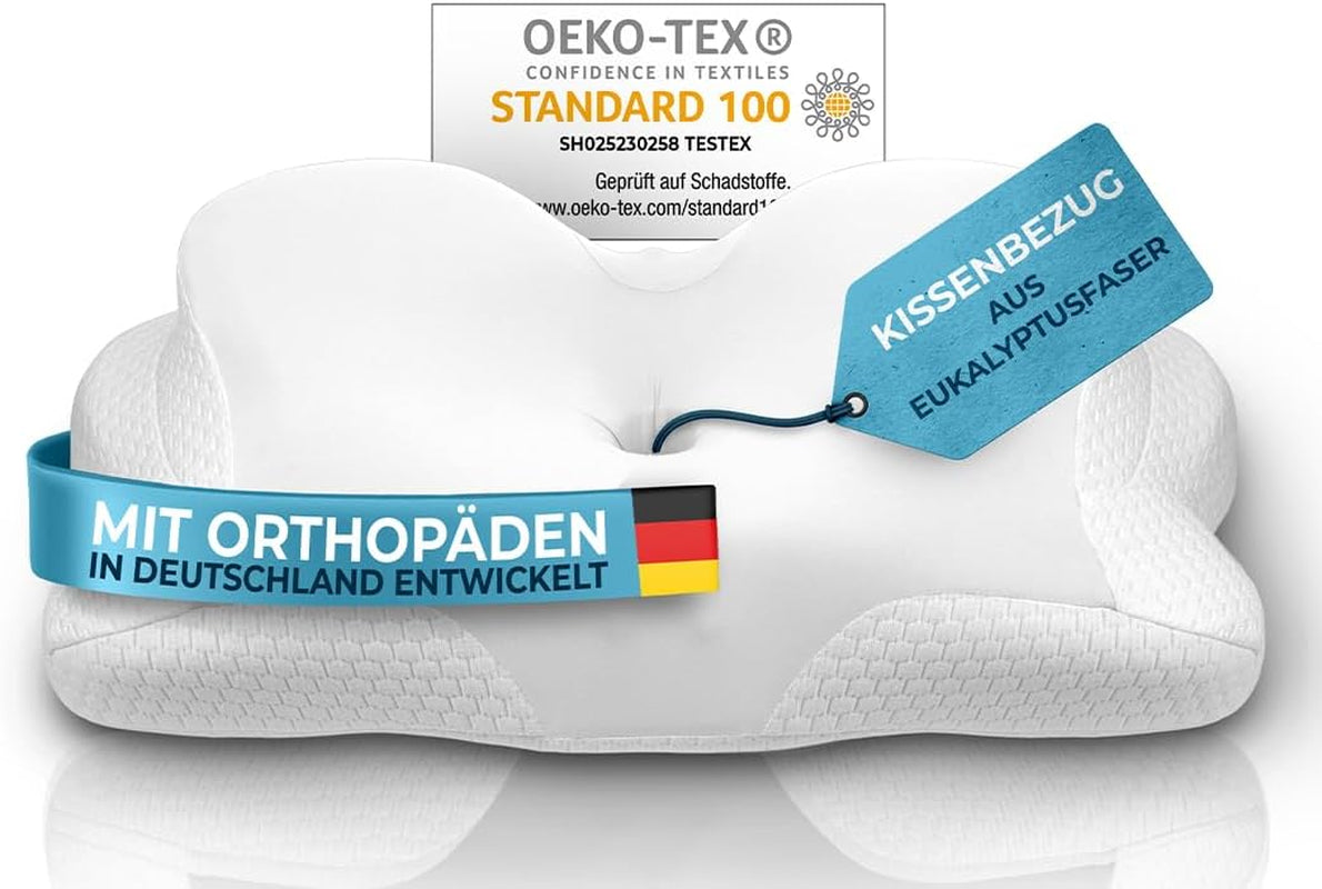 Ortopedický polštář [Nominace na cenu za inovaci za ergonomii] Polštář proti bolesti krku vyrobený z paměťové pěny | Polštář na podporu krku Ergonomický Polštář na spaní na boku Šedé Krční ortopedické polštáře Naty Shop White Kissenbezug [Verze:Allrounder]