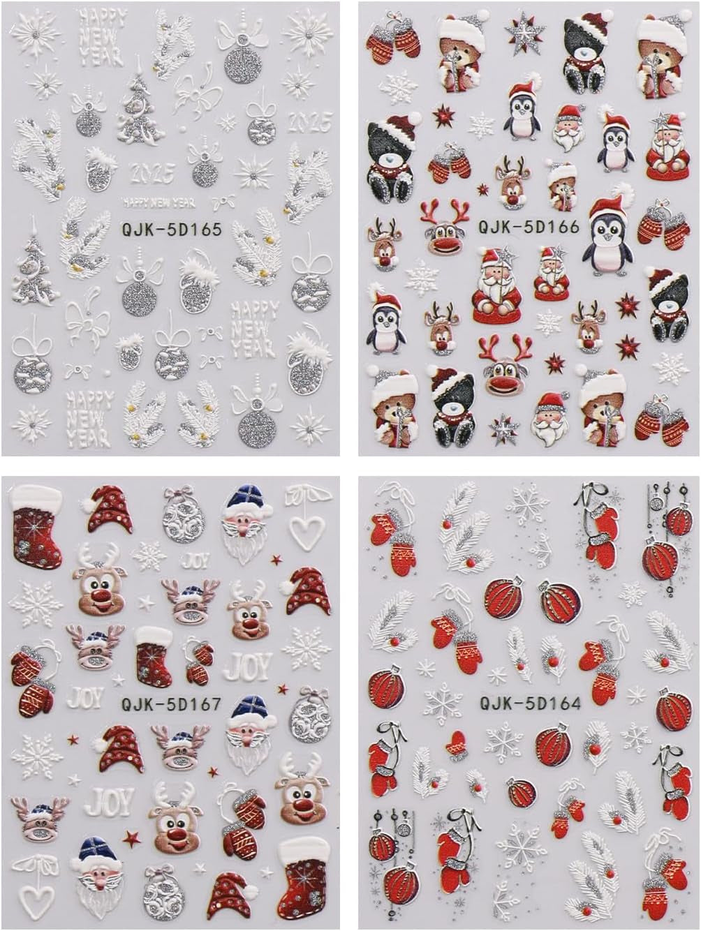 JMEOWIO 3D Nálepka na nehty Weihnachten Glitzer Nail Art Nálepka Selbstklebend Nagelaufkleber 5D Stereoskopické Schneeflocke Winterurlaub Süß Dekoration Nageldesign Zubehör 4 Blatt