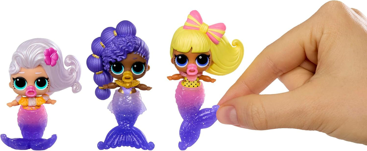 LOL Překvapení! Kouzelné baby Sisters proměny mořské panny – Ocas mořské panny měnící barvu s Clam Ball pro vystavení, 6 sběratelských panenek – věk 4+