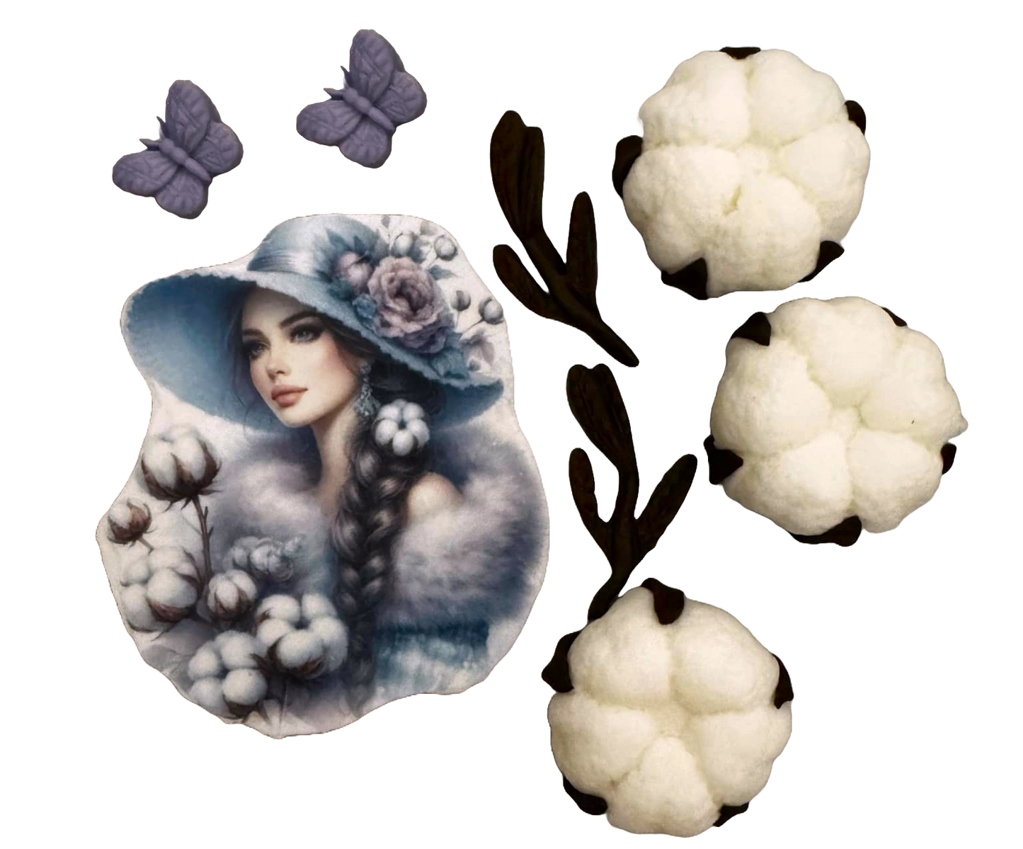 Sada 8 jedlých dekorací z cukrové pasty, Dekorace z cukrové pasty Beautiful Lady Nati Shop