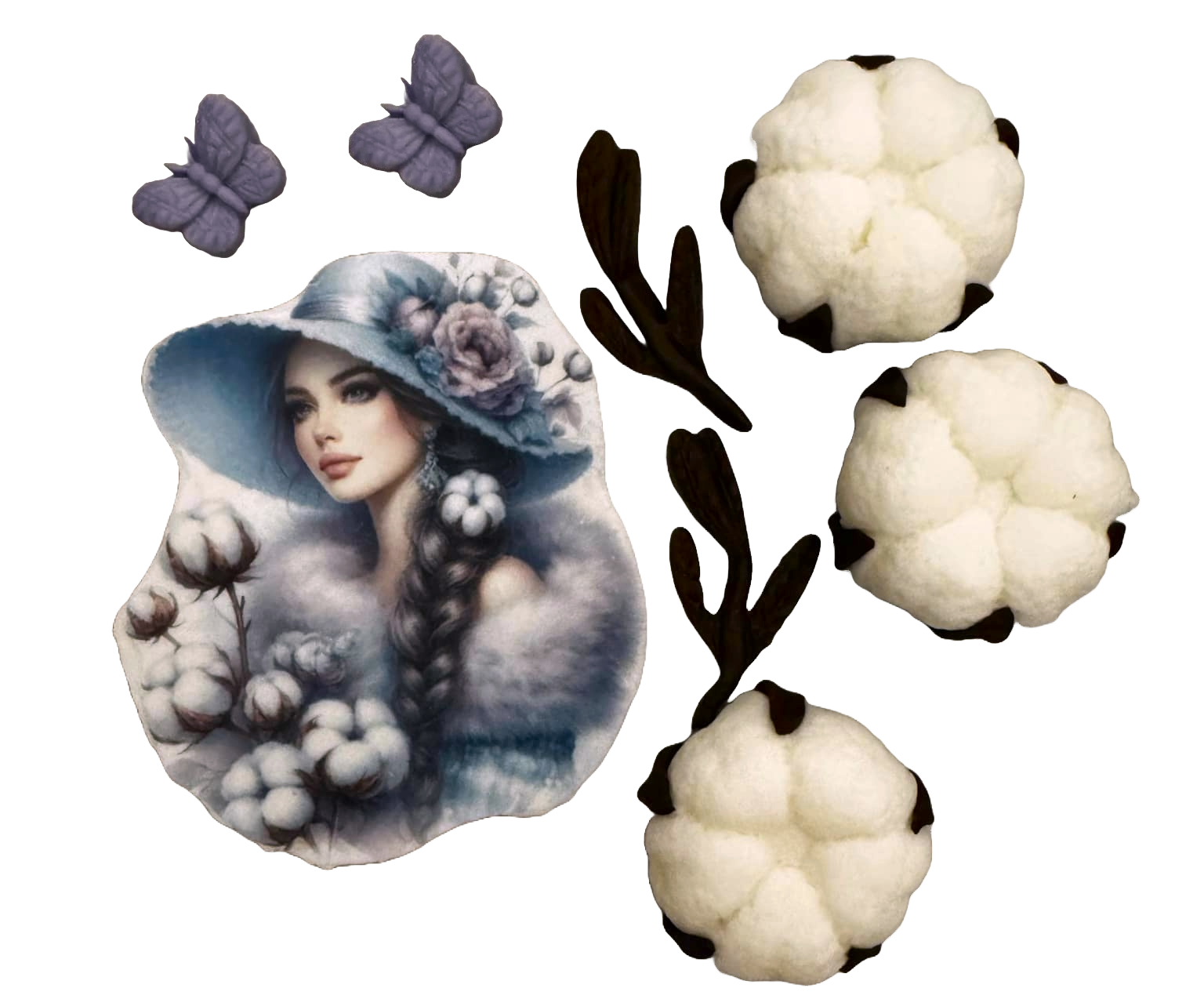 Sada 8 jedlých dekorací z cukrové pasty, Dekorace z cukrové pasty Beautiful Lady Nati Shop