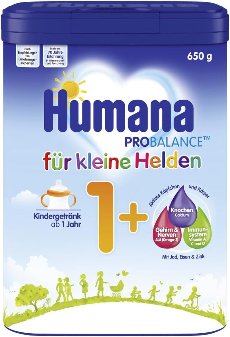 Humana Kindergetränk 1+, ab 1 Jahr, Milchpulver für Kindermilch, nährstoffreiche Milch für Kleinkinder, als gelegentliches Milchgetränk nebo zur Mahlzeit, 650 g