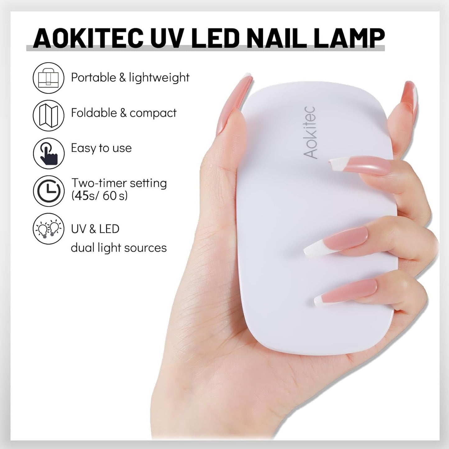 Aokitec Mini LED UV lampa, UV lampa na gelové nehty, přenosný sušák na nehty pro všechny druhy gelových laků na nehty, nástroj pro vytvrzování tvaru myši, kompaktní, lehký s USB kabelem (bílý)