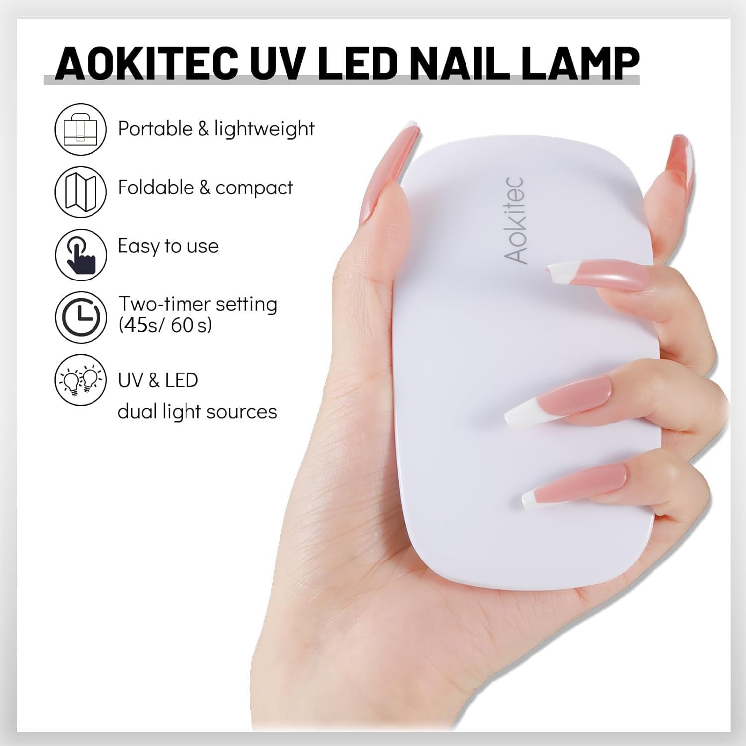 Aokitec Mini LED UV lampa, UV lampa na gelové nehty, přenosný sušák na nehty pro všechny druhy gelových laků na nehty, nástroj pro vytvrzování tvaru myši, kompaktní, lehký s USB kabelem (bílý)