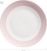MÄSER Kitchen Time II, Sada nádobí pro 4, Kombinovaná služba se 16 kusy v pastelových barvách s jemným vzorem, Porcelán, Růžová