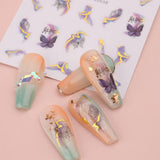 6 Blatt 3D Lila Schmetterling Samolepky na nehty Selbtklebend Nagelaufkleber Schmetterlinge Samolepky na nehty Bunte Blühen Marmor Nagel Stickers Regenbogen Welle Linien Nail Art Aufkleber Nageldesign Zubehör