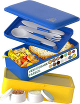 Box na oběd Umami pro dospělé, stohovací Bento Box se 4 příbory a přihrádkami, Box na oběd pro dospělé, Zásobník na salát, Piknikový / Kancelářský box na oběd, Uhlově šedá, 1500 ml Naty Shop Box na uskladnění potravin Zlatá modrá L - 1200 ml