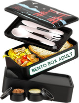 Box na oběd Umami pro dospělé, 4 netěsné, stohovatelné boxy na příbory a přihrádky, box na oběd pro dospělé, zásobník na saláty, piknikový / kancelářský box na oběd, uhlově šedá, 1500 ml Naty Shop Black Pp boxy na skladování potravin - Torii Special Edition L - 1200 Ml