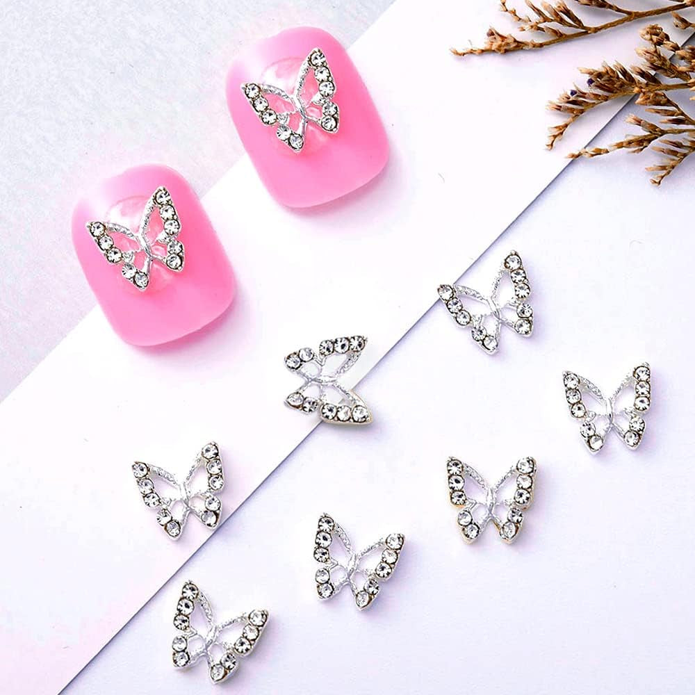 10 kusů slitiny Butterfly nail Charms Kovové nail art přívěsky pro diamanty nehty drahokamy zdobení nehtů zdobení nehtů výroba šperků