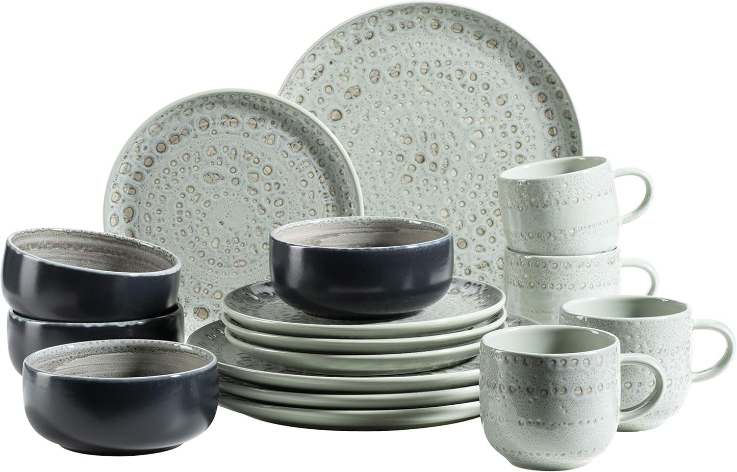 MÄSER 931744 Pikantní market Series, ručně malovaná sada nádobí pro 4 osoby ve vintage středomořském designu, 16dílná keramická kombinovaná sada, zelená, kamenina