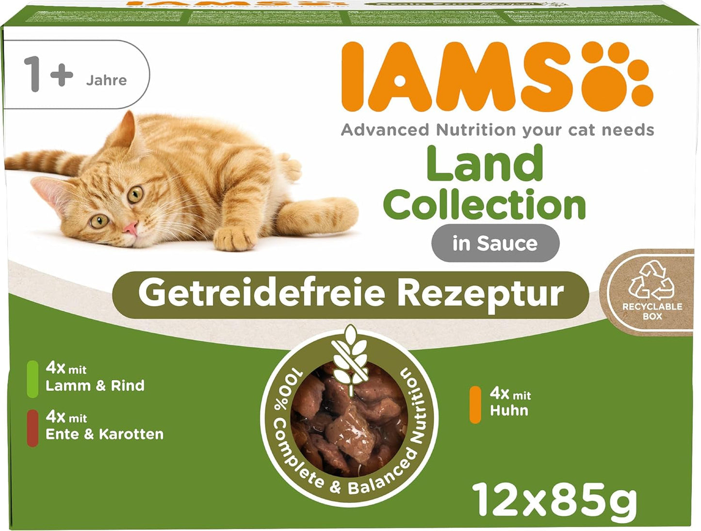 IAMS Delights Land Collection Mokré krmivo pro kočky bez obilovin - Balení různých druhů masa Více balení Mokré krmivo bez obilnin pro kočky od 1 roku 12 x 85 g