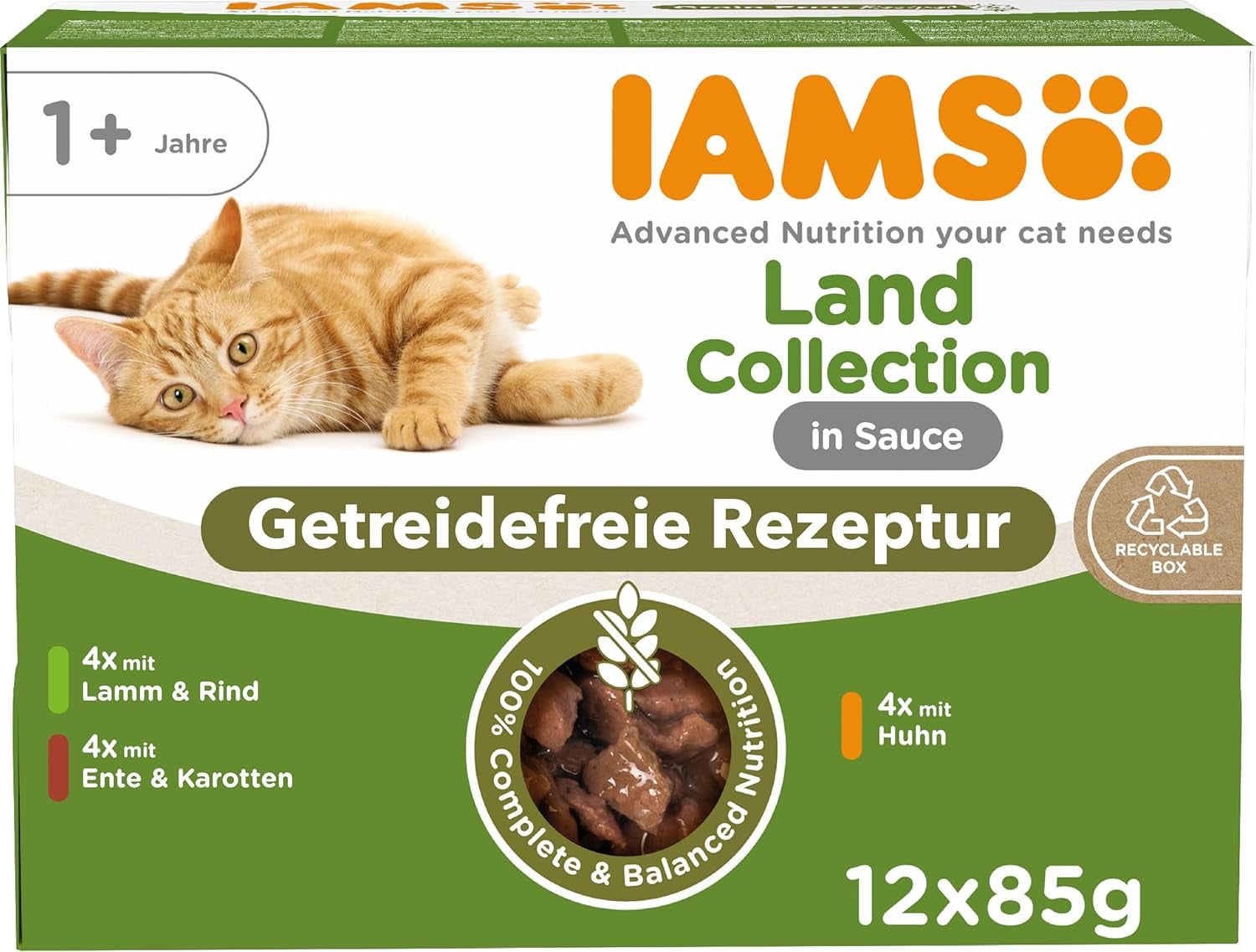 IAMS Delights Land Collection Mokré krmivo pro kočky bez obilovin - Balení různých druhů masa Více balení Mokré krmivo bez obilnin pro kočky od 1 roku 12 x 85 g