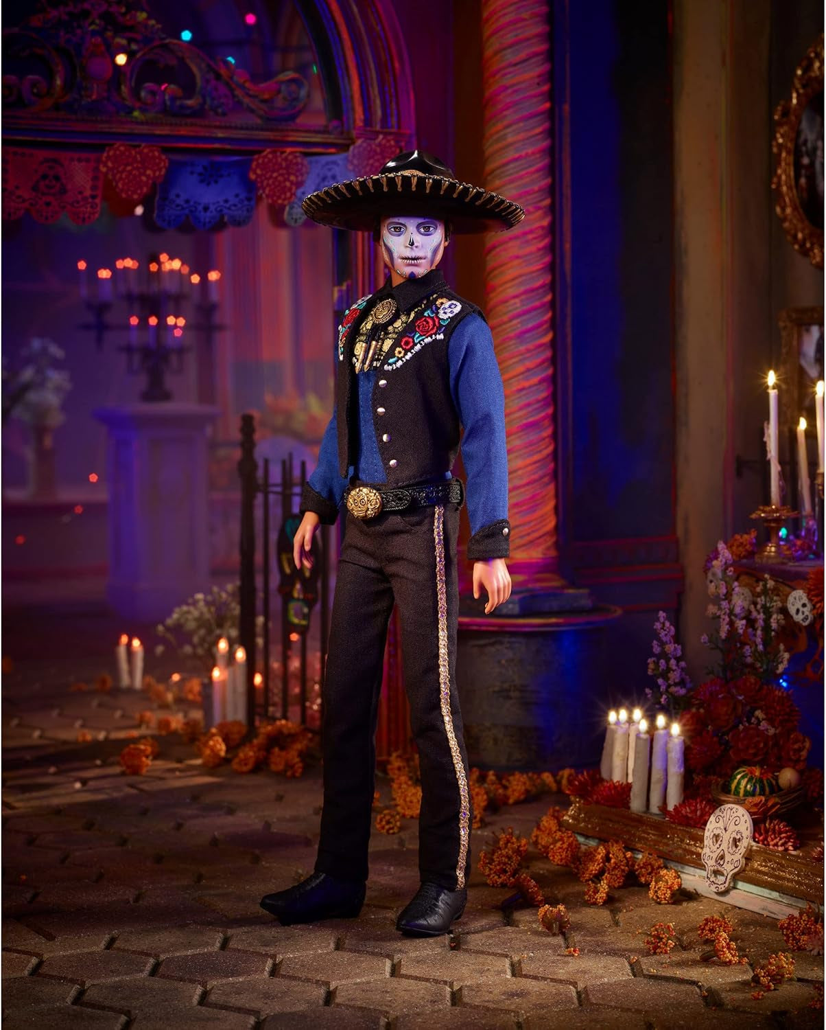 Panenka Ken Barbie 2022 Día De Muertos s košilí, vestičkou a sombrerem, barva na obličej Calavera, dárek pro sběratele