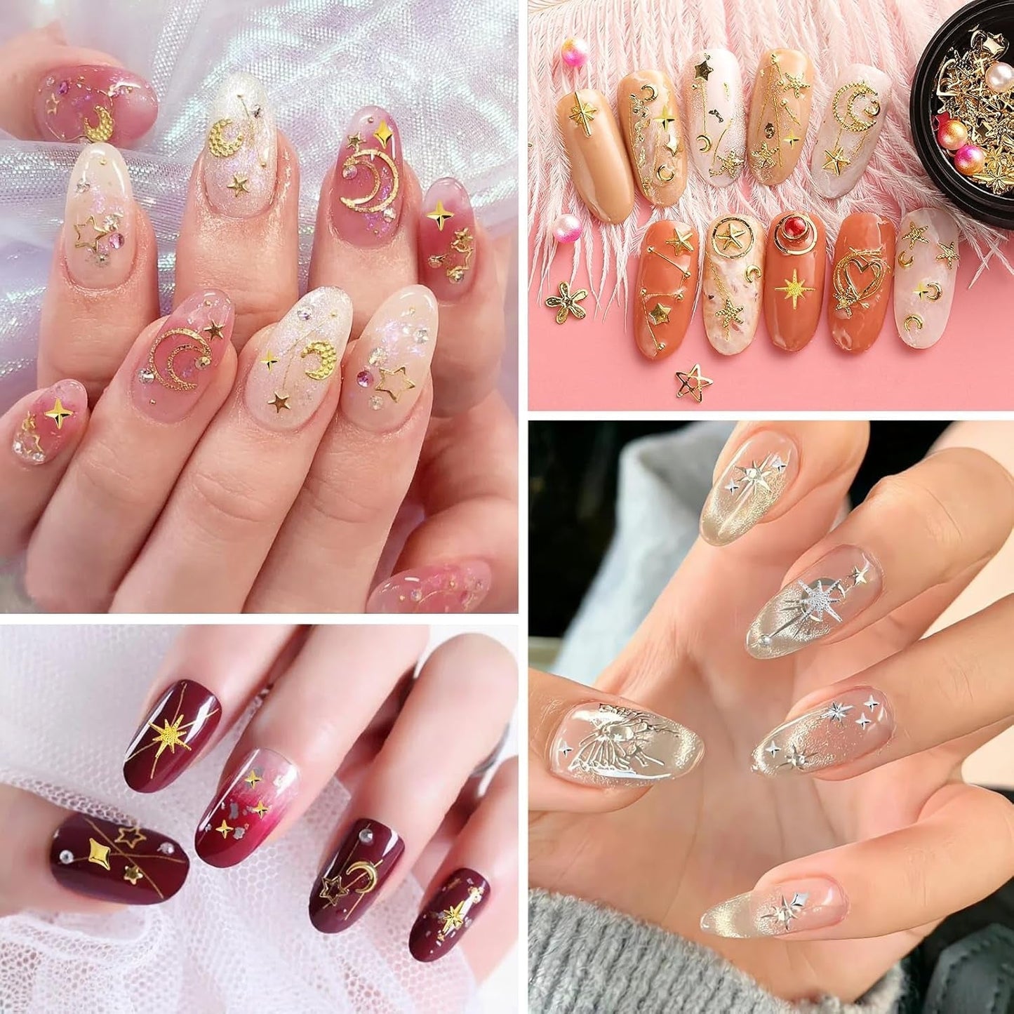 400 Stück Zlatá Stříbrná Stern Charms Nägel, 3D Metall Star Nagelkunst Dekorations, Star Nail Design Gemischt Größe Form Nägel Zubehör