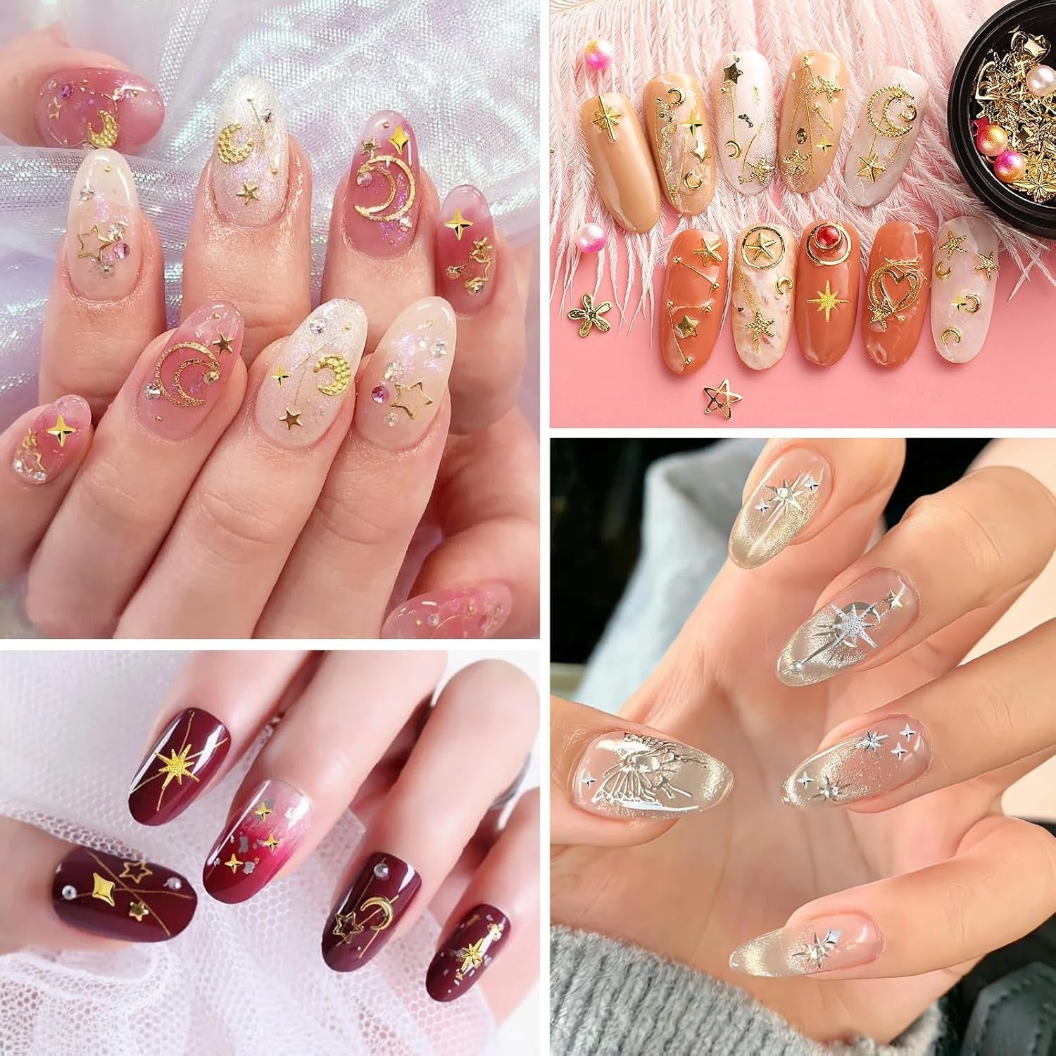 400 Stück Zlatá Stříbrná Stern Charms Nägel, 3D Metall Star Nagelkunst Dekorations, Star Nail Design Gemischt Größe Form Nägel Zubehör