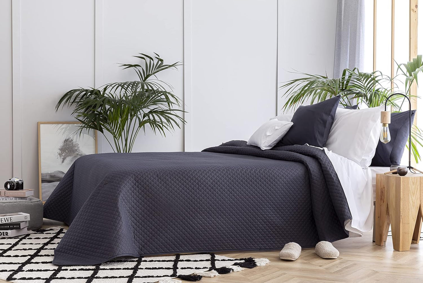 Todocama Jemný butikový přehoz s diamantovým vzorem Jaro Léto Podzim Zima 100% extra měkký multifunkční přehoz z mikrovlákna 105-200 X 260 cm Béžové postele a přikrývky Besuche den Todocama-Store Dark Grey Cama 105 - 200X260Cm