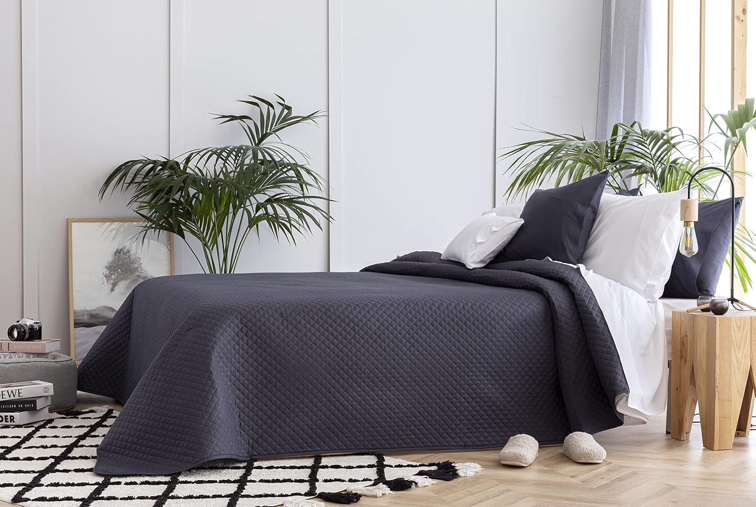 Todocama Jemný butikový přehoz s diamantovým vzorem Jaro Léto Podzim Zima 100% extra měkký multifunkční přehoz z mikrovlákna 105-200 X 260 cm Béžové postele a přikrývky Besuche den Todocama-Store Dark Grey Cama 105 - 200X260Cm