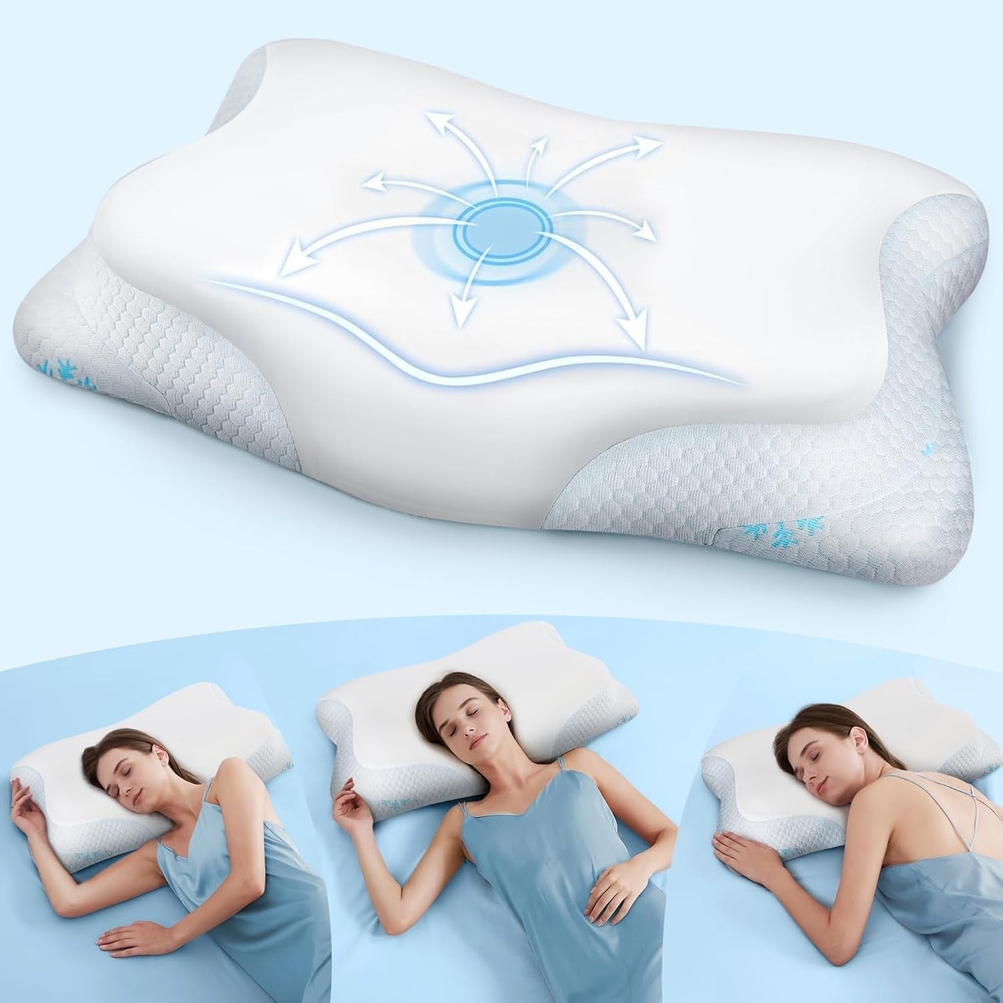 Cloudétoile Neck Polštář Paměťový pěnový polštář - 2 v 1 Ergonomický ortopedický polštář Visco Foam Polštář Boční spánek Polštář s podporou krku Výškově nastavitelná Memory Foam Polštář Bílá 64X38X12 Cm Krční ortopedické polštáře Naty Shop Bílá 64X38X12 Cm