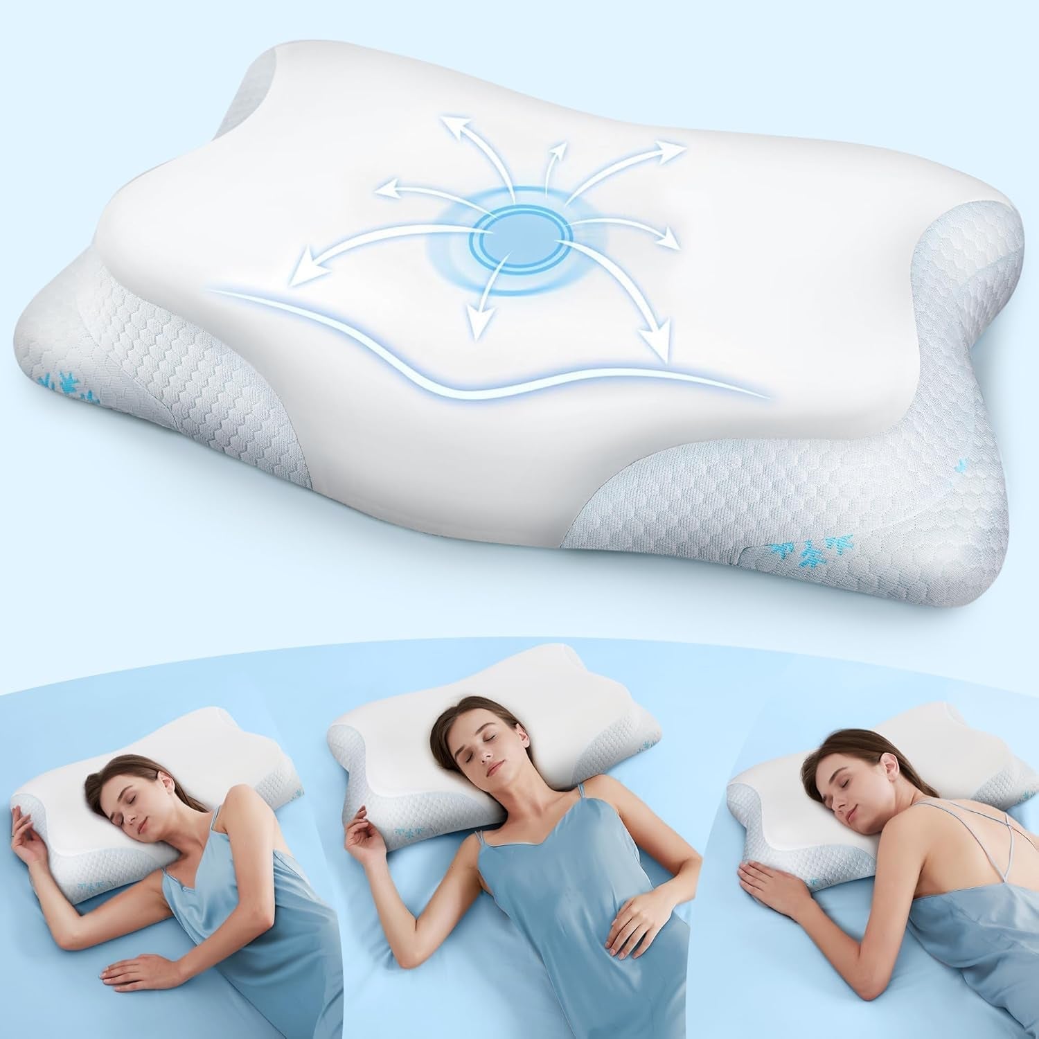 Cloudétoile Neck Polštář Paměťový pěnový polštář - 2 v 1 Ergonomický ortopedický polštář Visco Foam Polštář Boční spánek Polštář s podporou krku Výškově nastavitelná Memory Foam Polštář Bílá 64X38X12 Cm Krční ortopedické polštáře Naty Shop Bílá 64X38X12 Cm