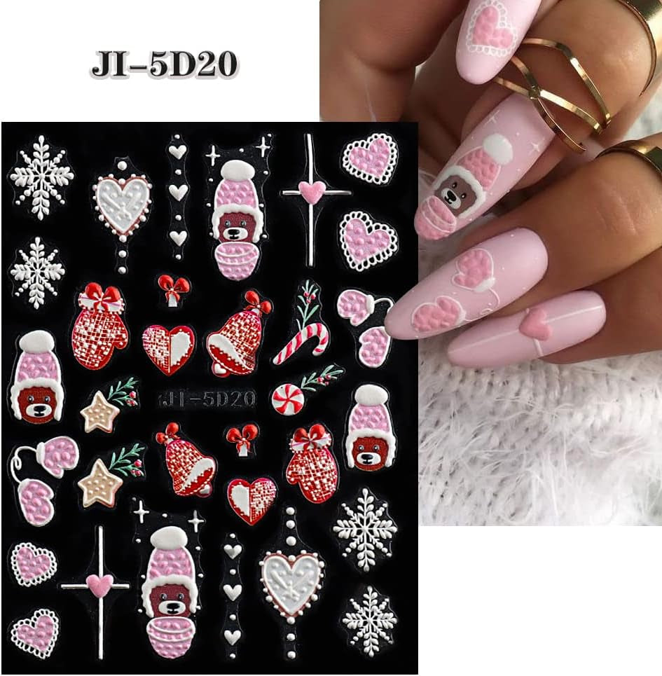 5 Blatt 3D Nálepka na nehty Weihnachten Nagelaufkleber 5D Stereoskopisch Selbstklebend Schneeflocke-Weihnachtswinterurlaub Nálepka na nehty Dekoration Nageldesign Zubehör