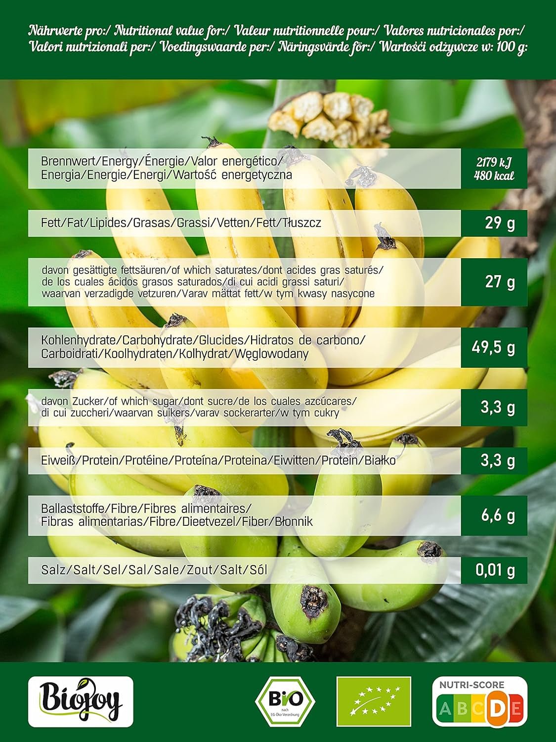 Biojoy bio banánové lupínky (500 g), sušené a nesířené Naty Shop dehydratované produkty