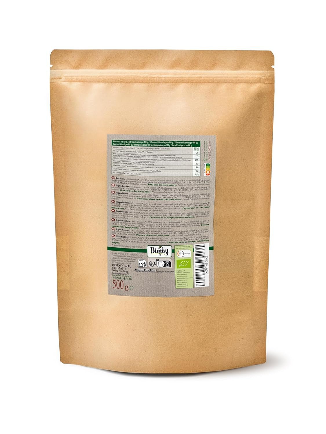 Biojoy bio banánové lupínky (500 g), sušené a nesířené Naty Shop dehydratované produkty