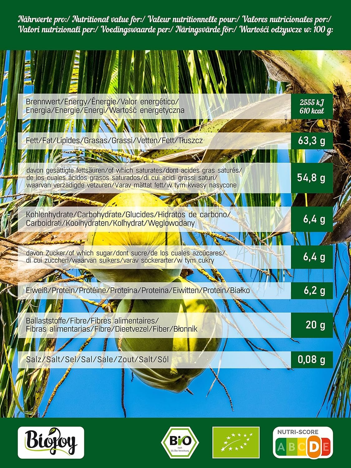Biojoy bio sušené kokosové lupínky (1 kg), neslazené a nesmažené Dehydrované produkty Naty Shop