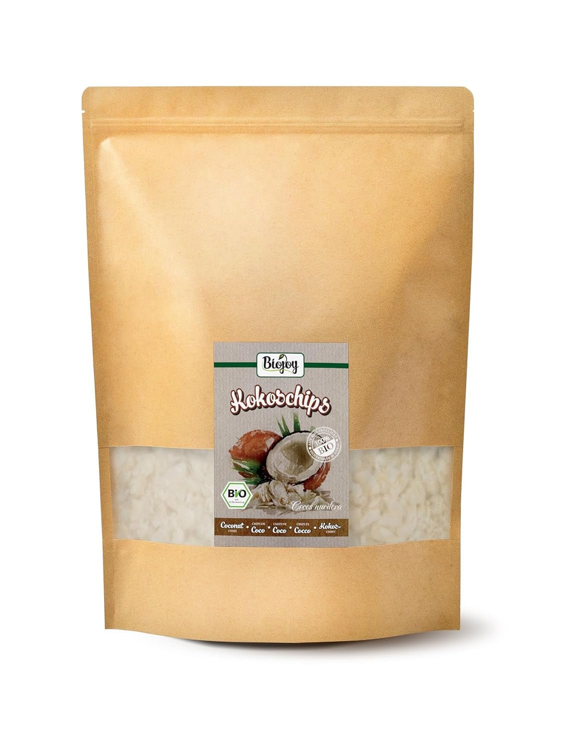Biojoy bio sušené kokosové lupínky (1 kg), neslazené a nesmažené sušené produkty Naty Shop 1 kg (1 balení)