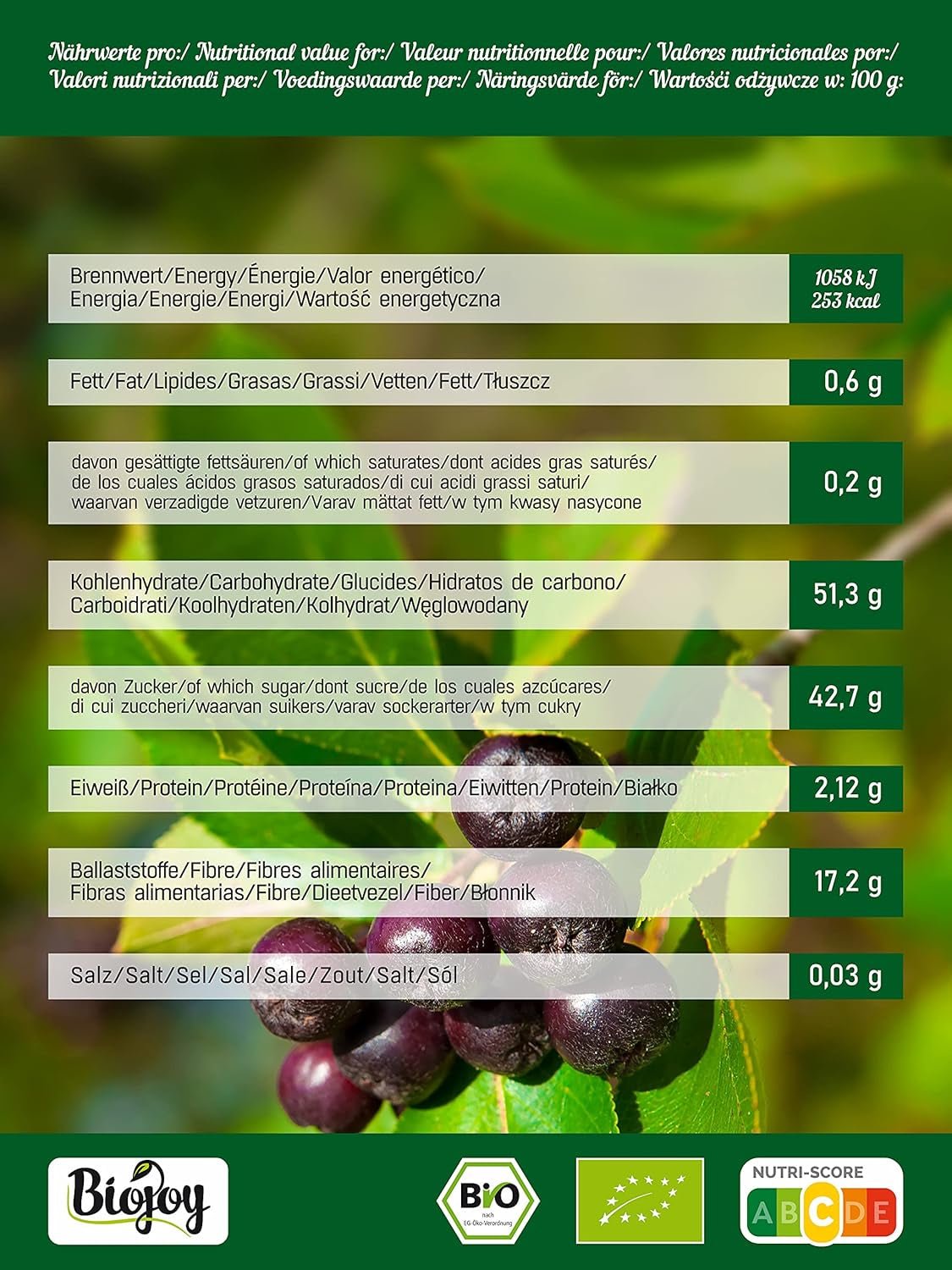 Biojoy bio plody aronie (1 kg), sušené a celé (Aronia melanocarpa) Dehydrované produkty Naty Shop