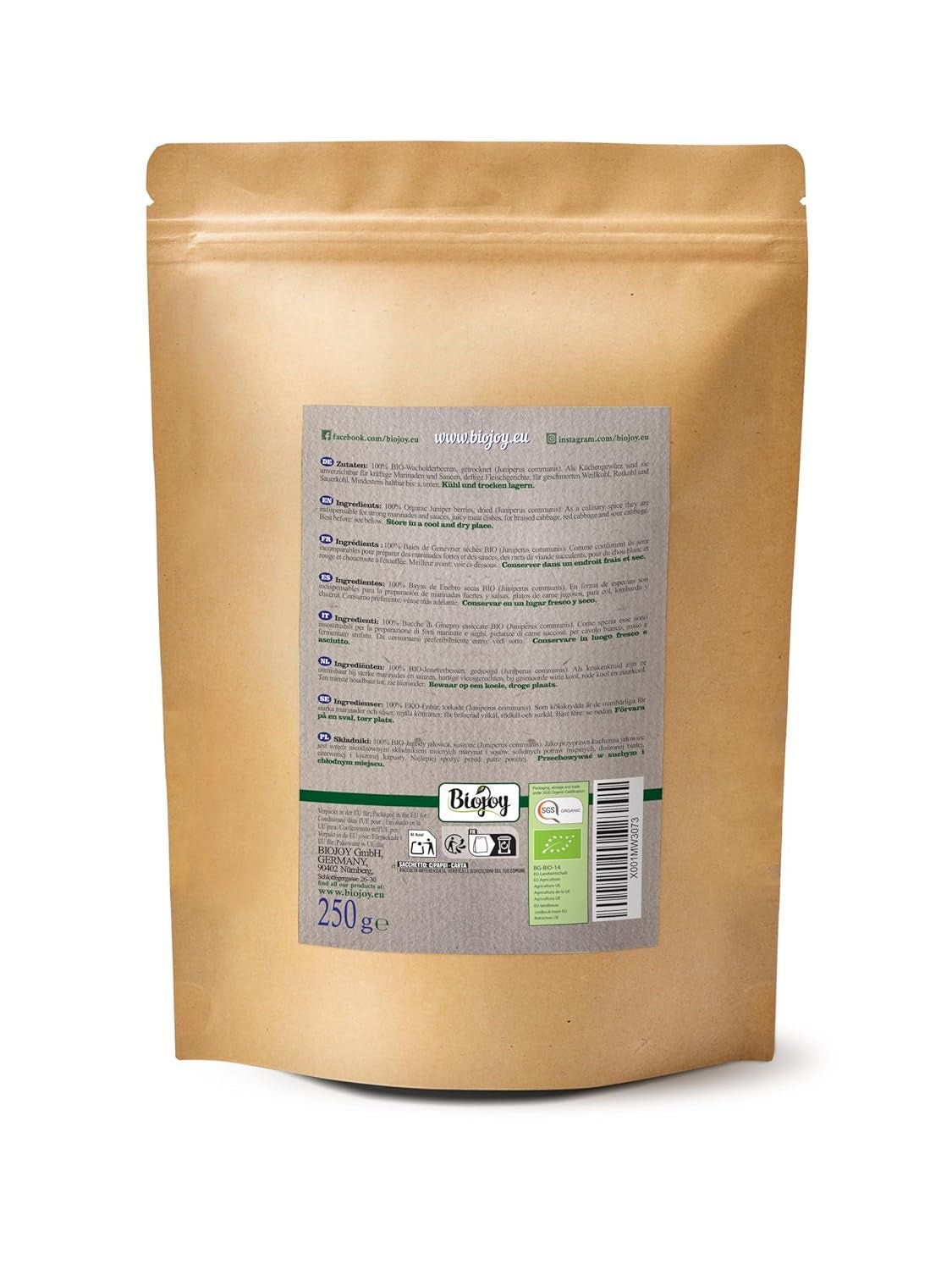 Biojoy plod jalovce bio (250 g), sušené a celé, bez přísad (Juniperus communis) Dehydrované produkty Naty Shop