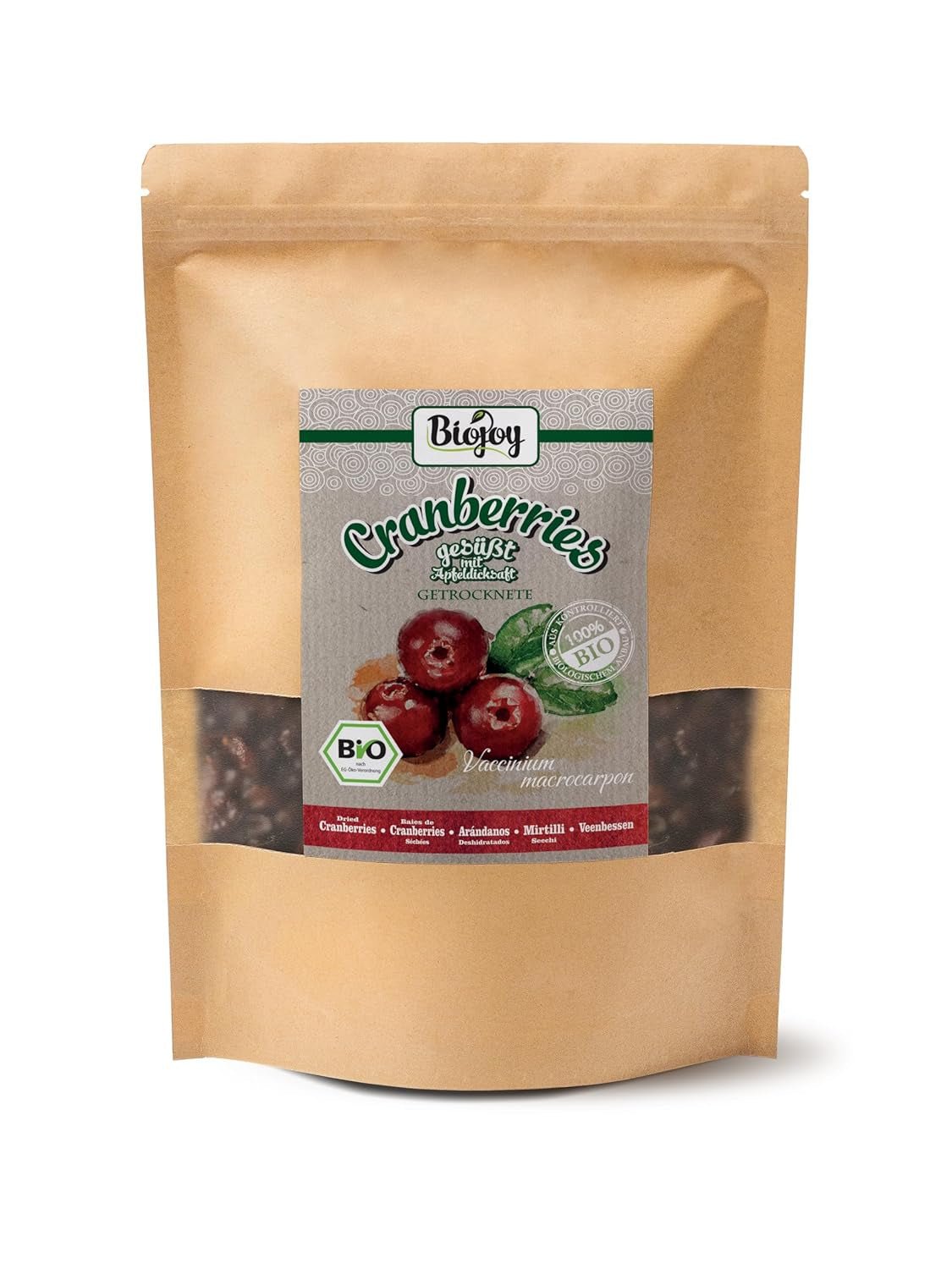 Biojoy bio sušené brusinky (1 kg), brusinky slazené jablečným sirupem Dehydrované produkty Naty Shop 1 kg (1 balení)