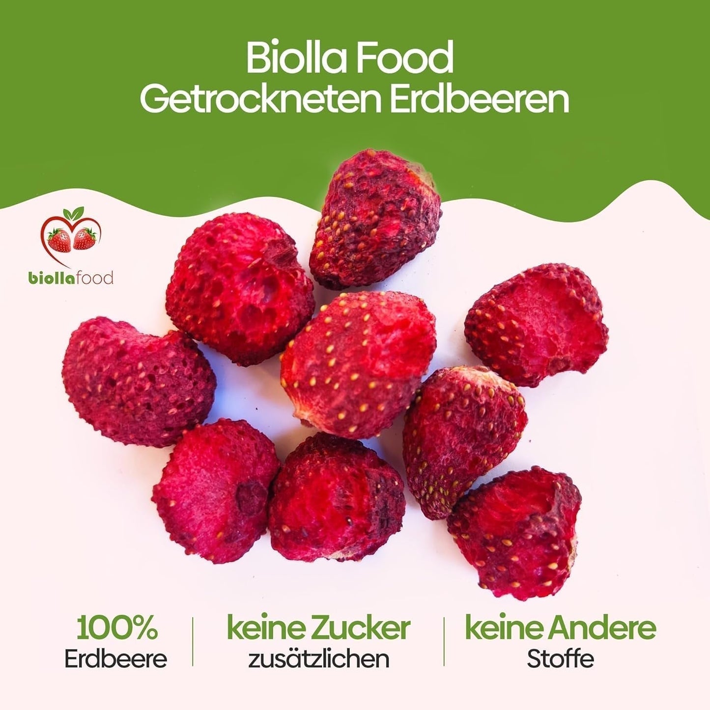 biolla food celé sušené jahody, 0,5 kg, 100% přírodní. Zdravé svačiny pro děti. Ideální do smoothies, ovesných müsli, čajů a kaší. Dlouhá skladovatelnost. VEGANSKÉ, BEZLEPKOVÉ, RAW FOOD Dehydratované produkty Naty Shop