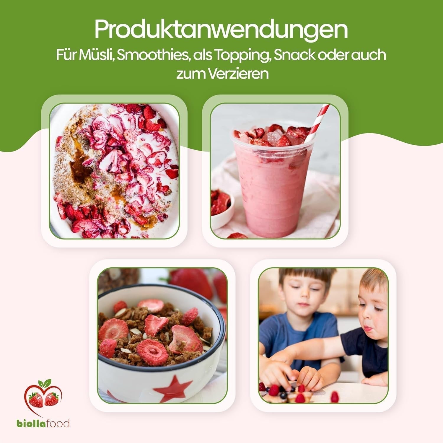 biolla food celé sušené jahody, 0,5 kg, 100% přírodní. Zdravé svačiny pro děti. Ideální do smoothies, ovesných müsli, čajů a kaší. Dlouhá skladovatelnost. VEGANSKÉ, BEZLEPKOVÉ, RAW FOOD Dehydratované produkty Naty Shop