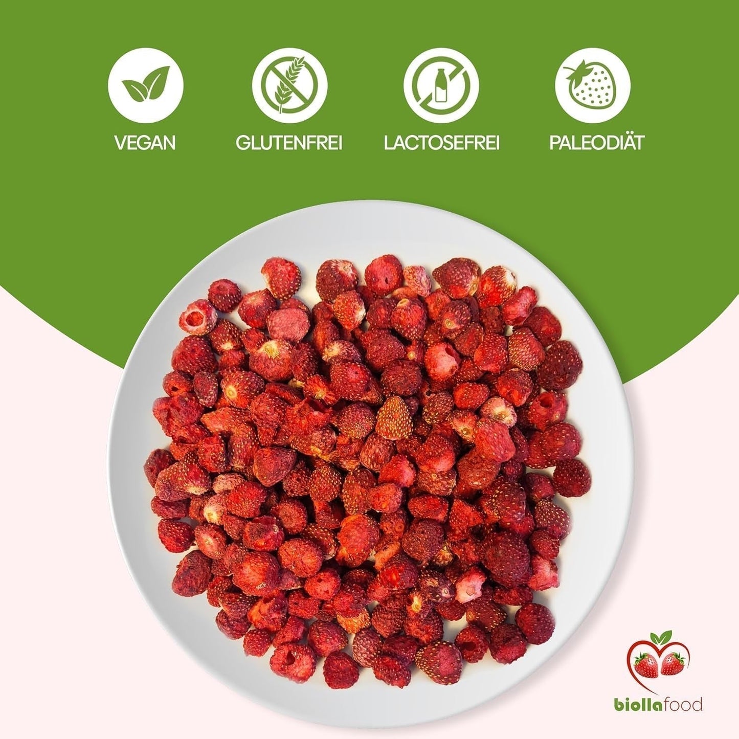 biolla food celé sušené jahody, 0,5 kg, 100% přírodní. Zdravé svačiny pro děti. Ideální do smoothies, ovesných müsli, čajů a kaší. Dlouhá skladovatelnost. VEGANSKÉ, BEZLEPKOVÉ, RAW FOOD Dehydratované produkty Naty Shop