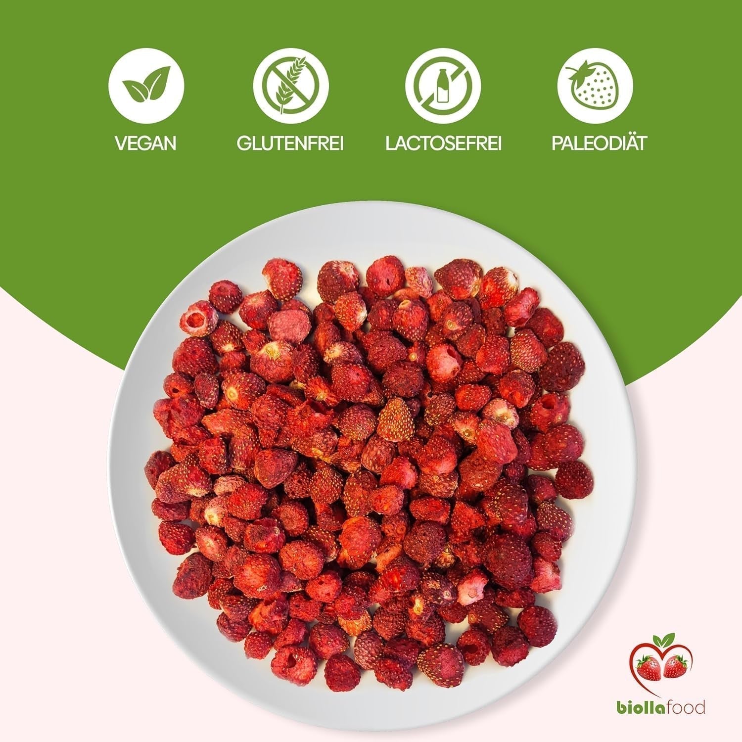 biolla food celé sušené jahody, 0,5 kg, 100% přírodní. Zdravé svačiny pro děti. Ideální do smoothies, ovesných müsli, čajů a kaší. Dlouhá skladovatelnost. VEGANSKÉ, BEZLEPKOVÉ, RAW FOOD Dehydratované produkty Naty Shop