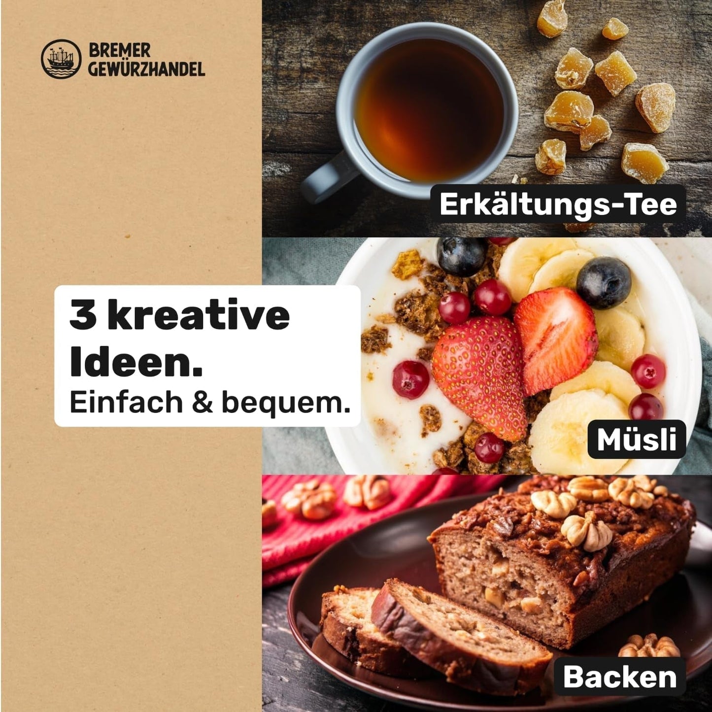 Bremer Gewürzhandel zázvor, kousky sušeného ovoce kořeněné, aromatické, kořeněné, nesířené, 1kg Dehydrované produkty Naty Shop