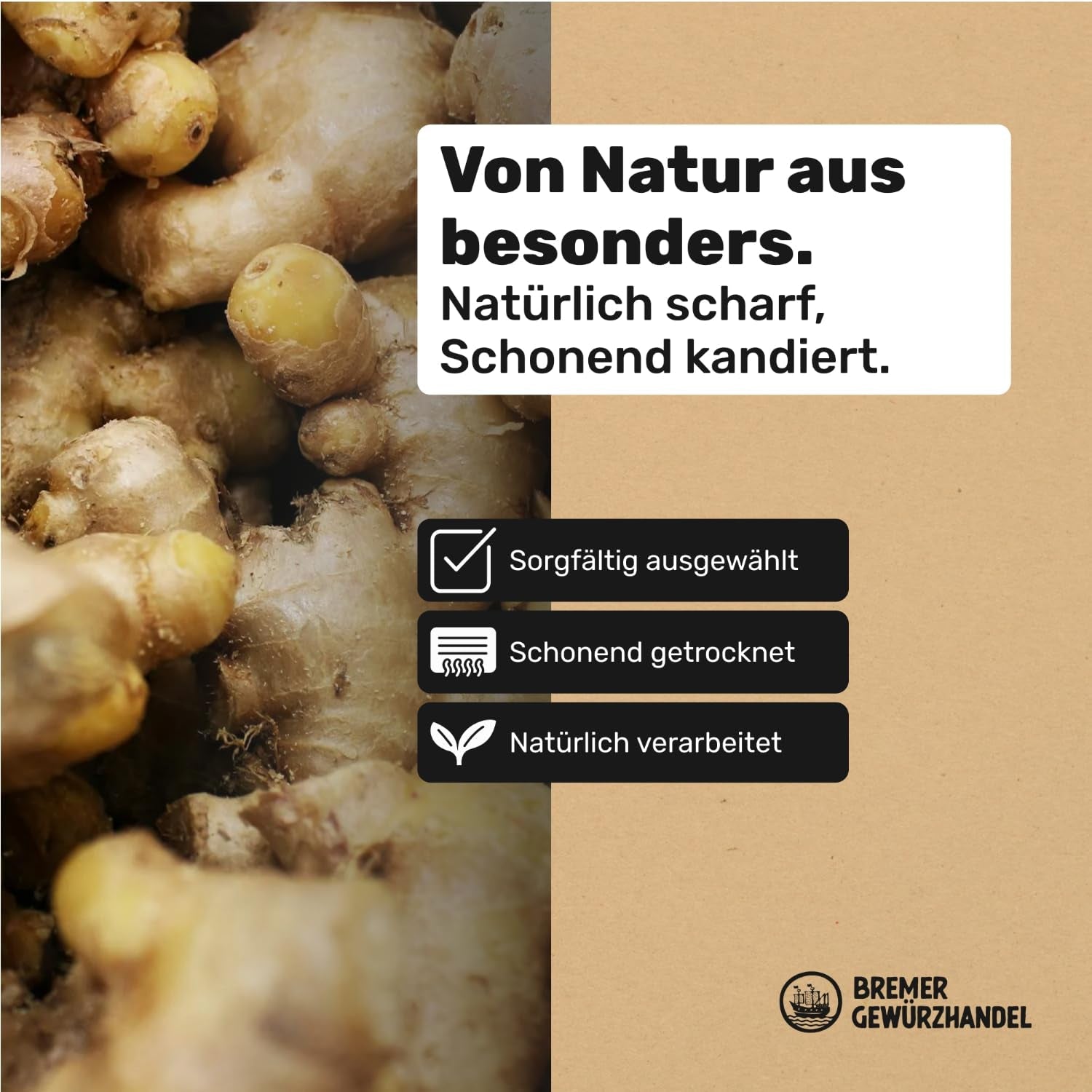 Bremer Gewürzhandel zázvor, kousky sušeného ovoce kořeněné, aromatické, kořeněné, nesířené, 1kg Dehydrované produkty Naty Shop