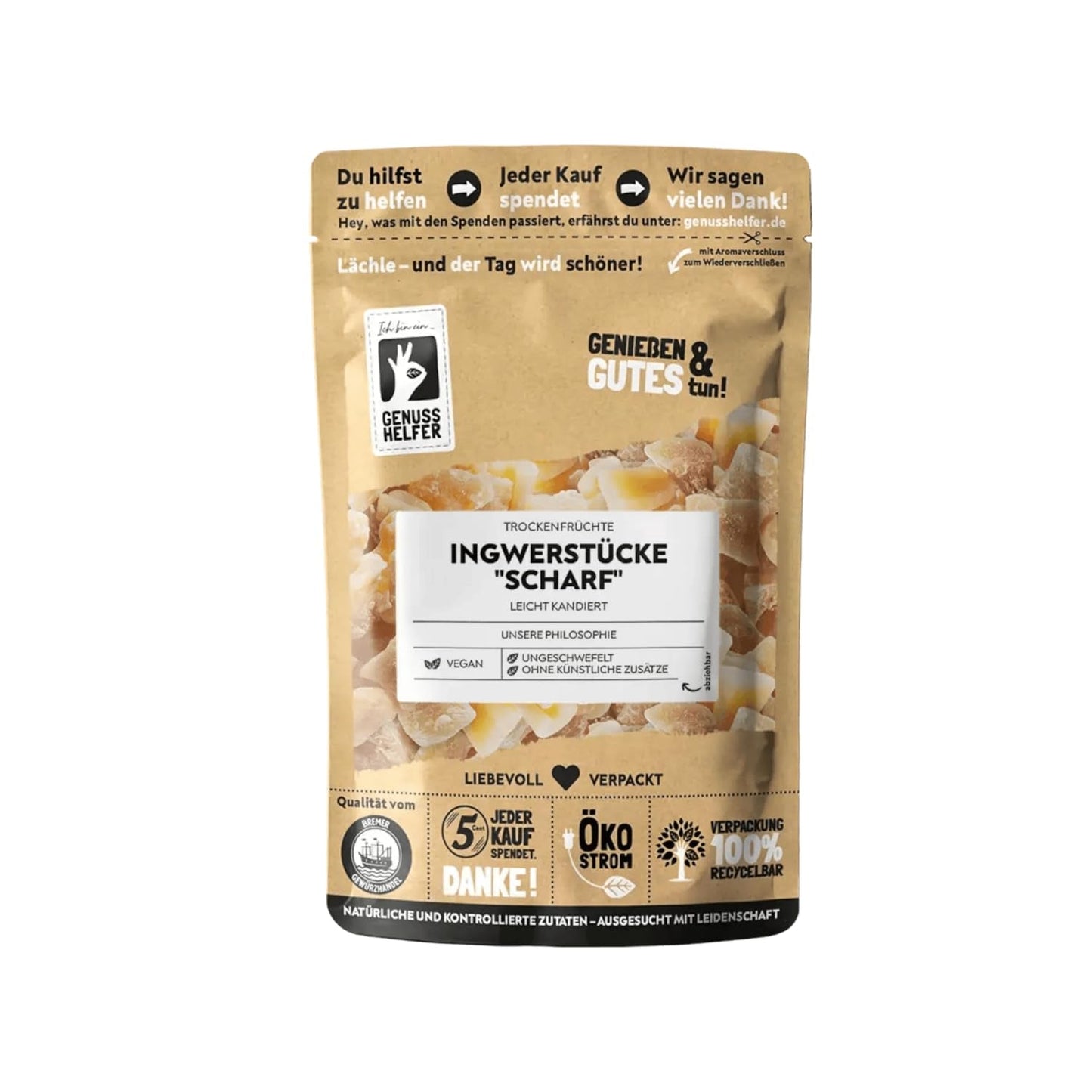 Bremer Gewürzhandel zázvor, kousky sušeného ovoce kořeněné, aromatické, kořeněné, nesířené, 1kg Dehydrované produkty Naty Shop 600 G