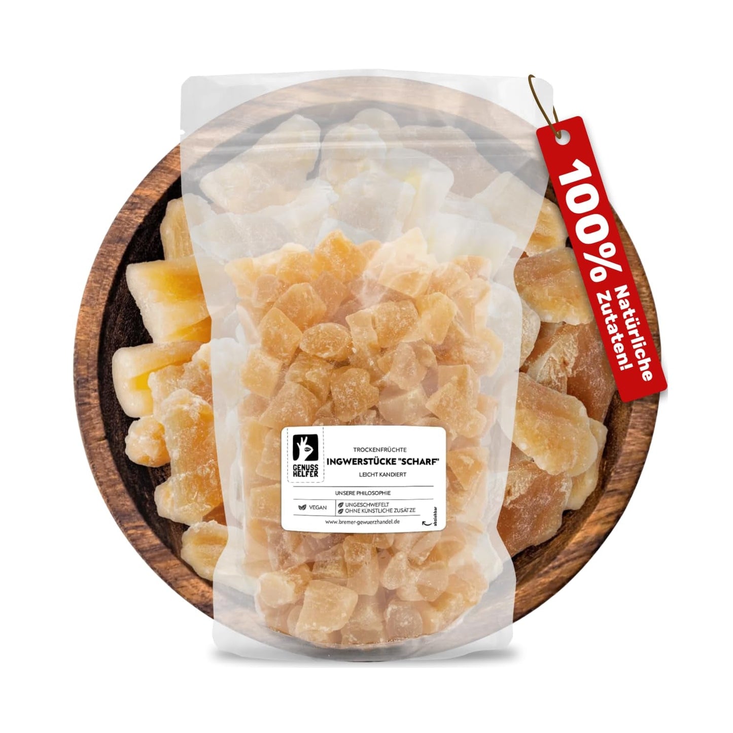 Bremer Gewürzhandel zázvor, kousky sušeného ovoce kořeněné, aromatické, kořeněné, nesířené, 1kg Sušené produkty Naty Shop 1kg (1 balení)