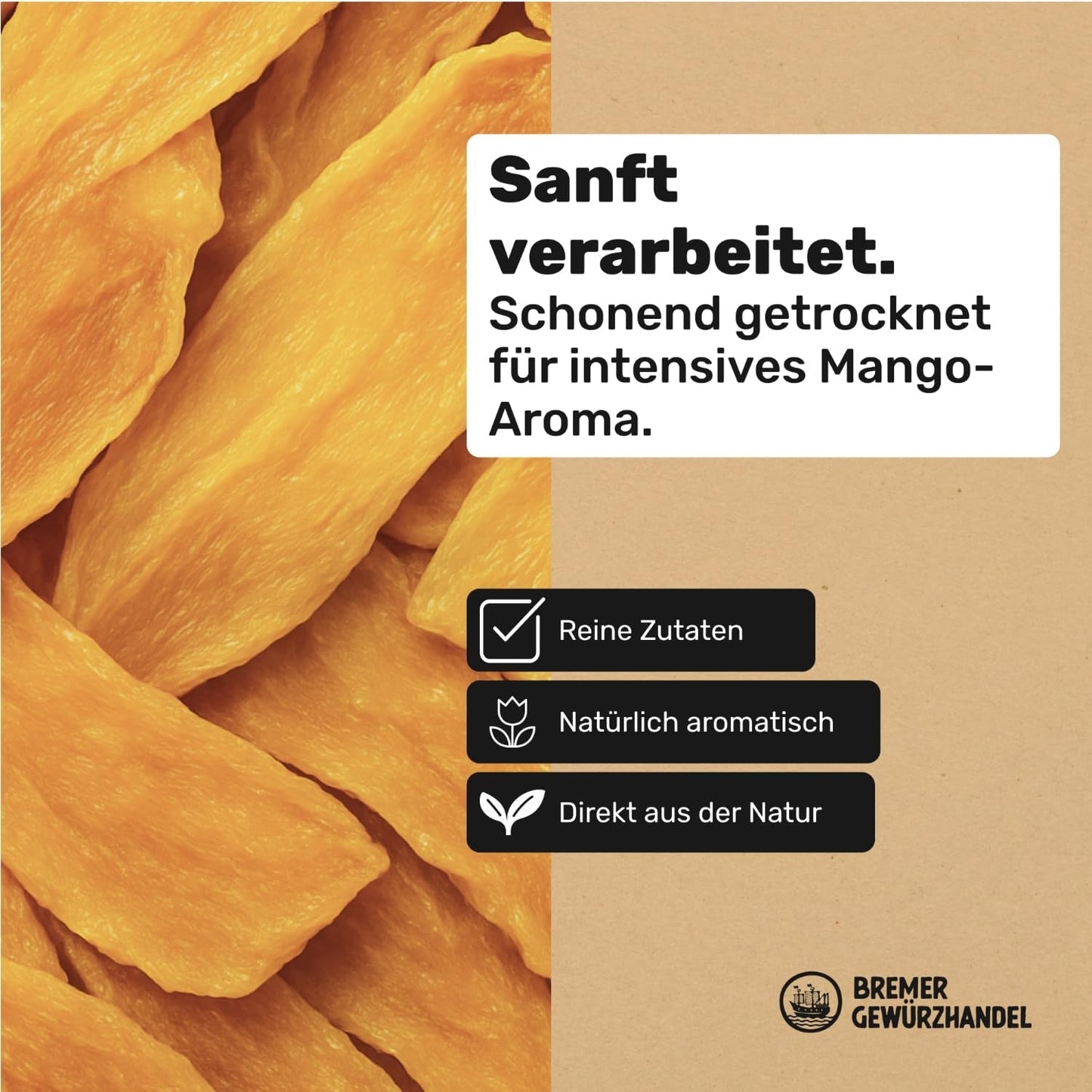 Bremer Gewürzhandel mango, sušené nudličky manga, nesířené, bez přidaného cukru, 1kg Dehydrované produkty Naty Shop